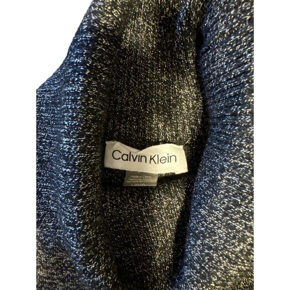 Calvin Klein Dress L Knit Black with Gold Metallic Thread Holiday - Picture 4 of 6